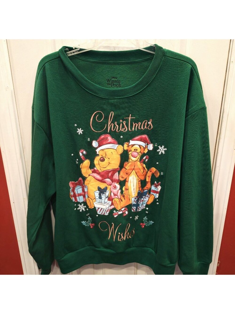 Disney Winnie The Pooh Christmas Sweatshirt Womens Plus XXL Green Tiger Piglet